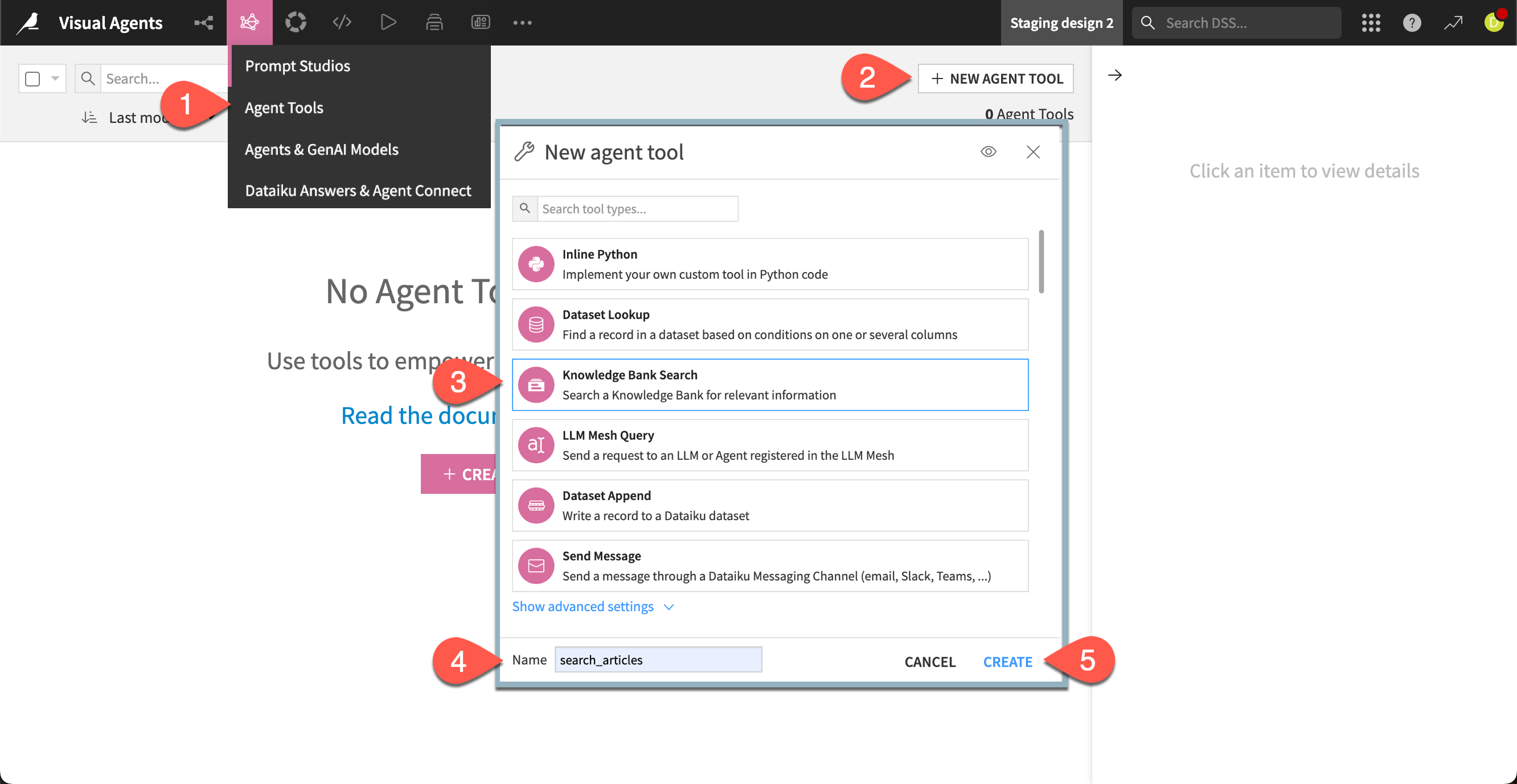 Steps to add a new knowledge base search tool.