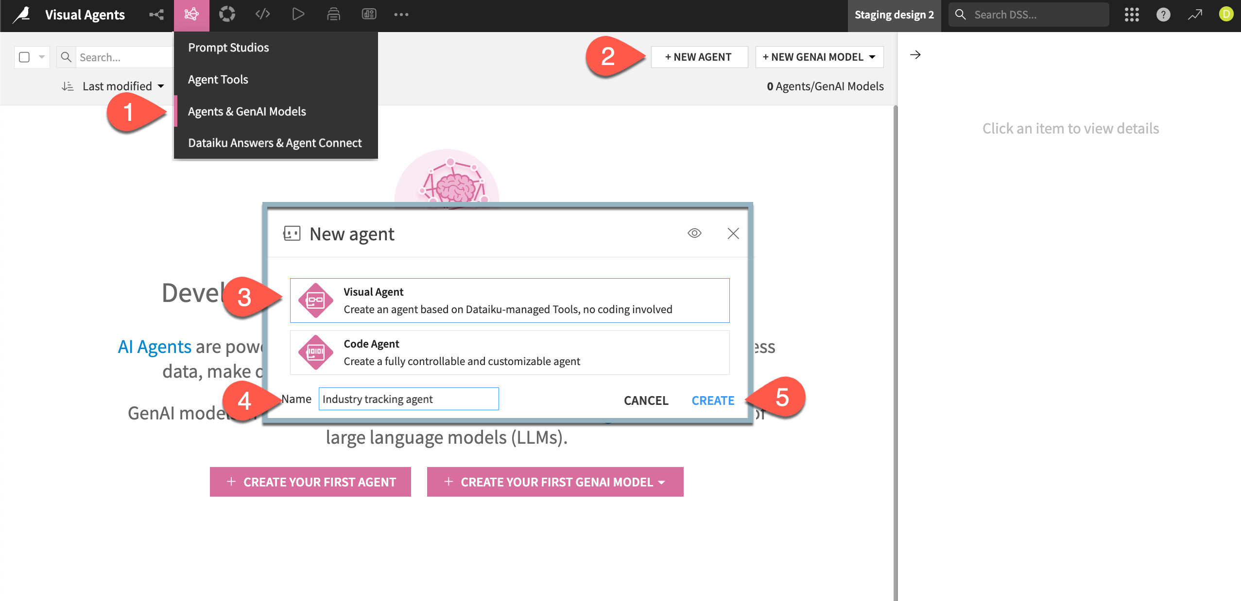 Steps to create a new agent from the Flow.