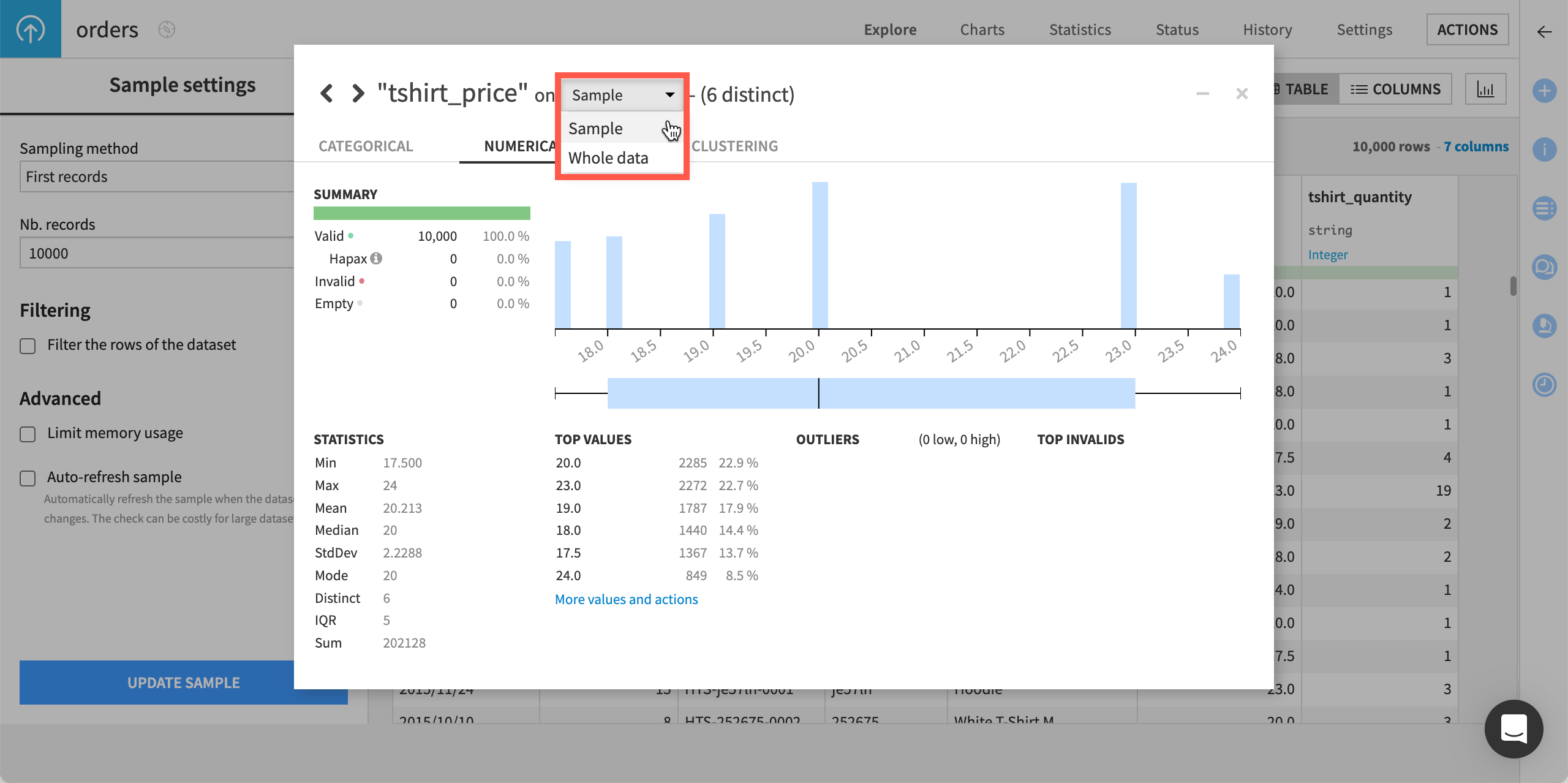 Dataiku screenshot of the Analysis window.