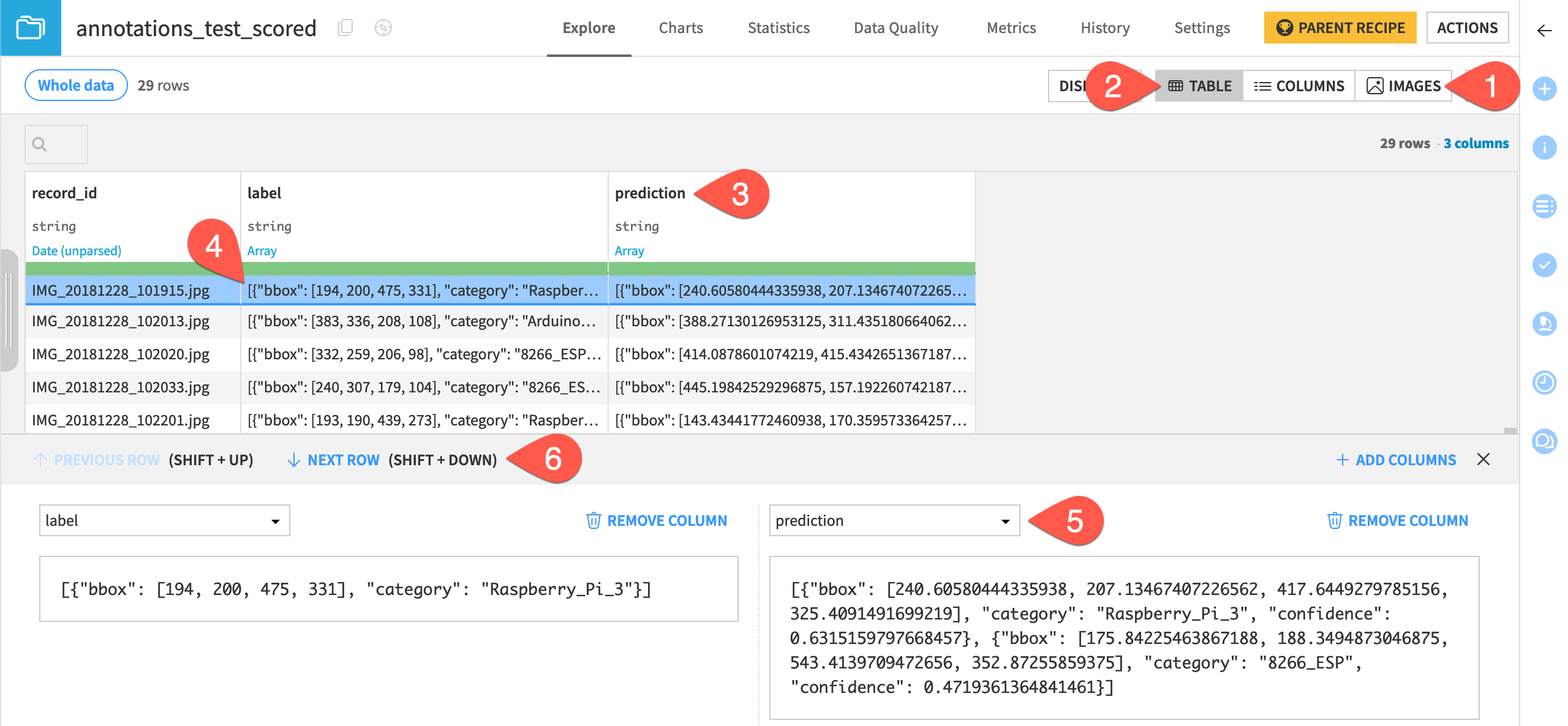 Screenshot showing the annotations_scored dataset.