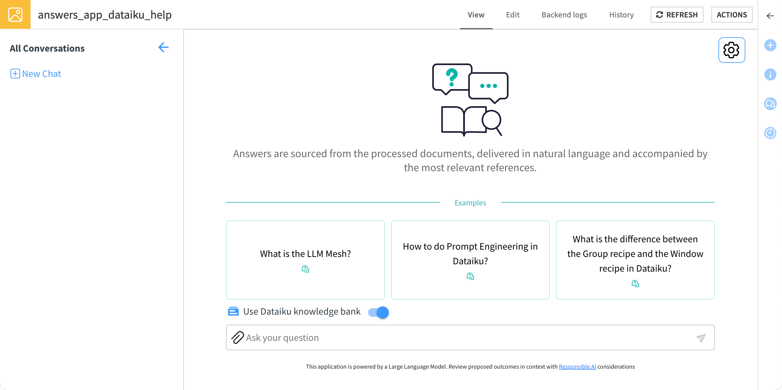 Screenshot of the Answers conversational interface.