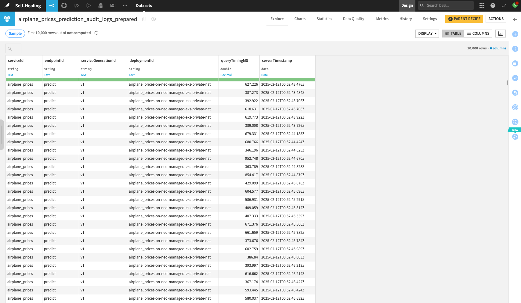 Processed API service query logs.