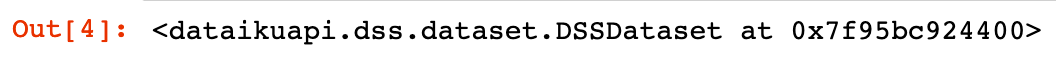 Jupyter notebook output showing the output from creating a dataset handle.