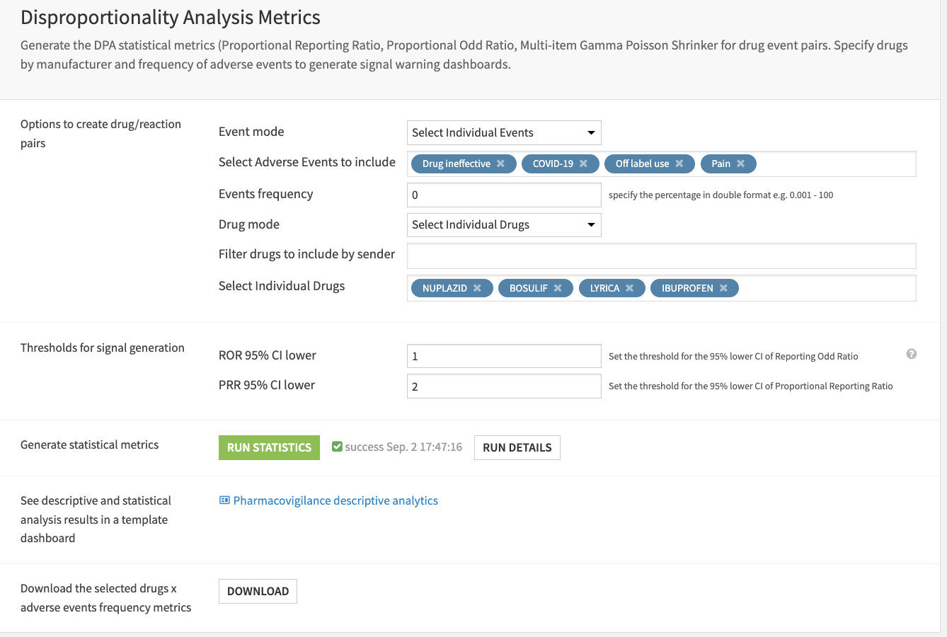 Screenshot of the user's filter selection in the Dataiku application.