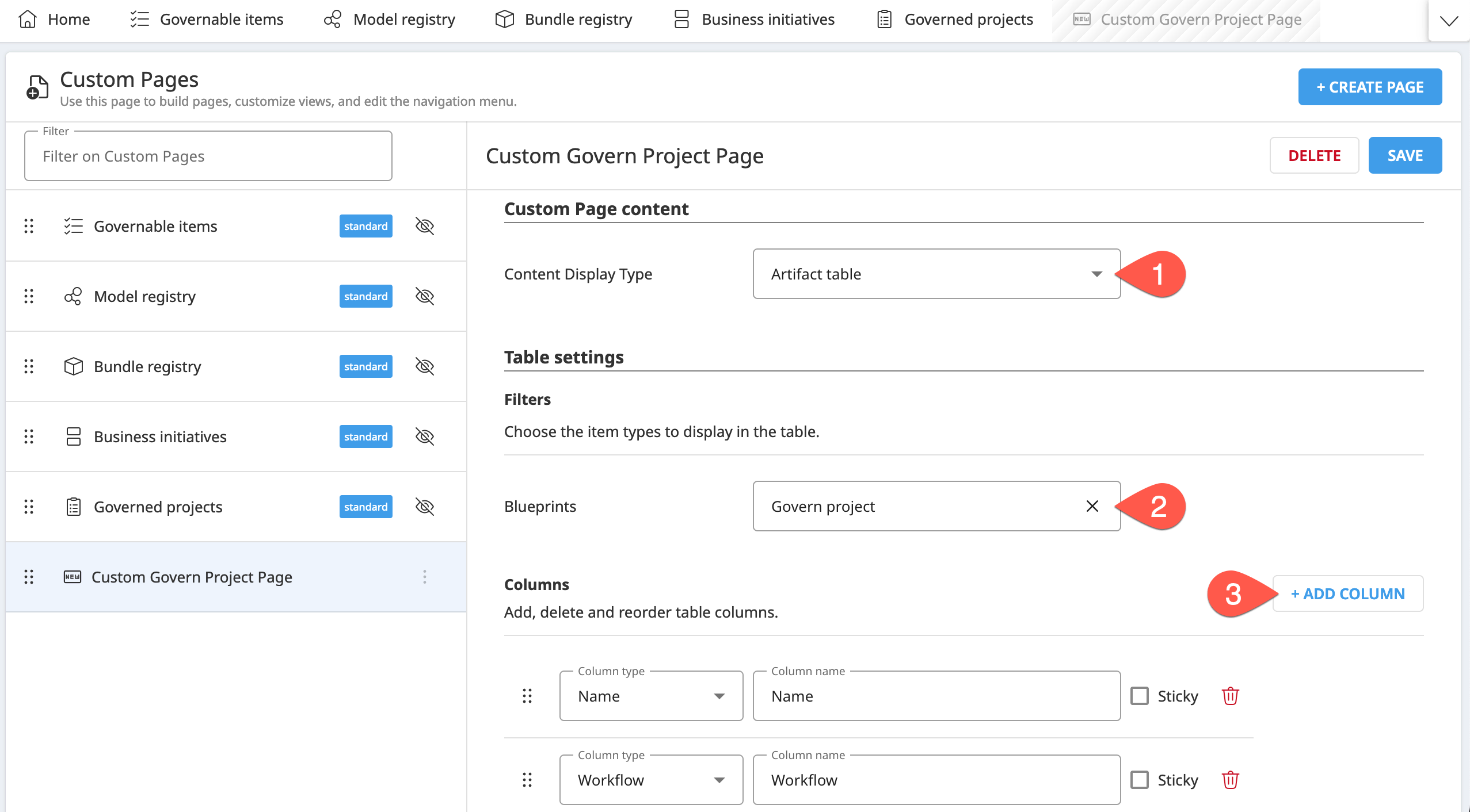 The steps to add a new column to an artifact table.