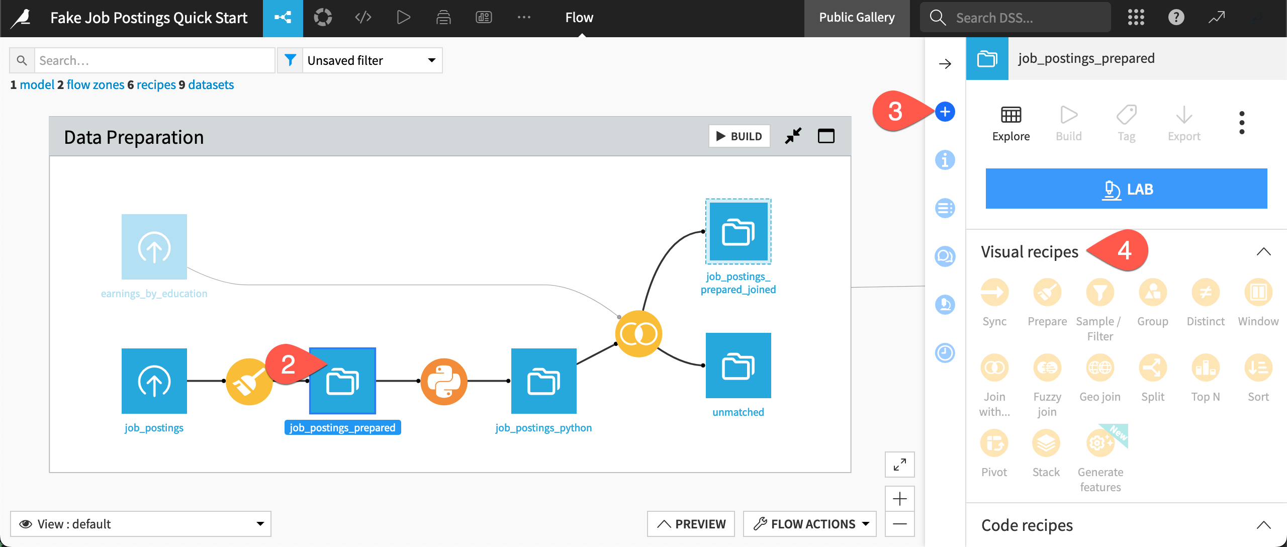 Dataiku screenshot of the Actions menu of a dataset.