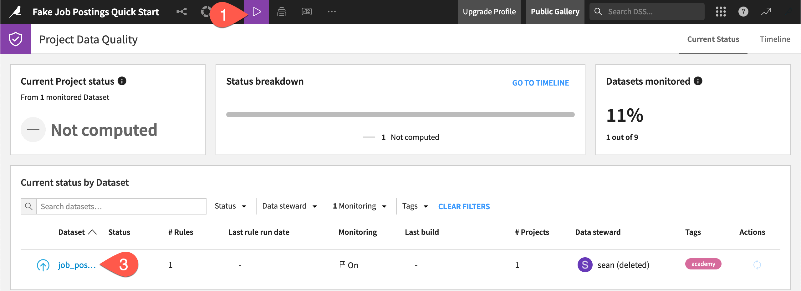 Dataiku screenshot of project-level data quality.