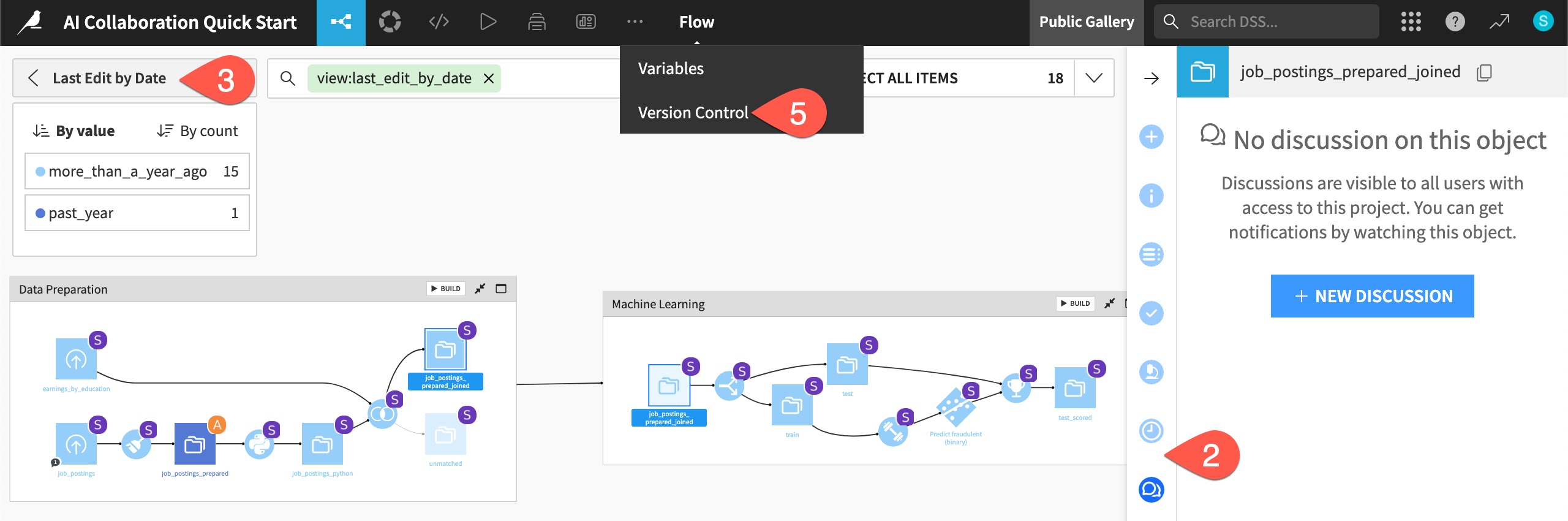 Dataiku screenshot of the last modification Flow view.