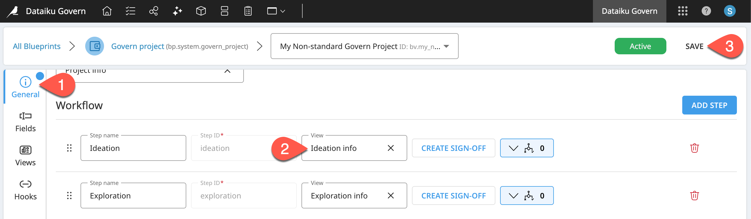 Dataiku screenshot of an assigned step in a blueprint version.