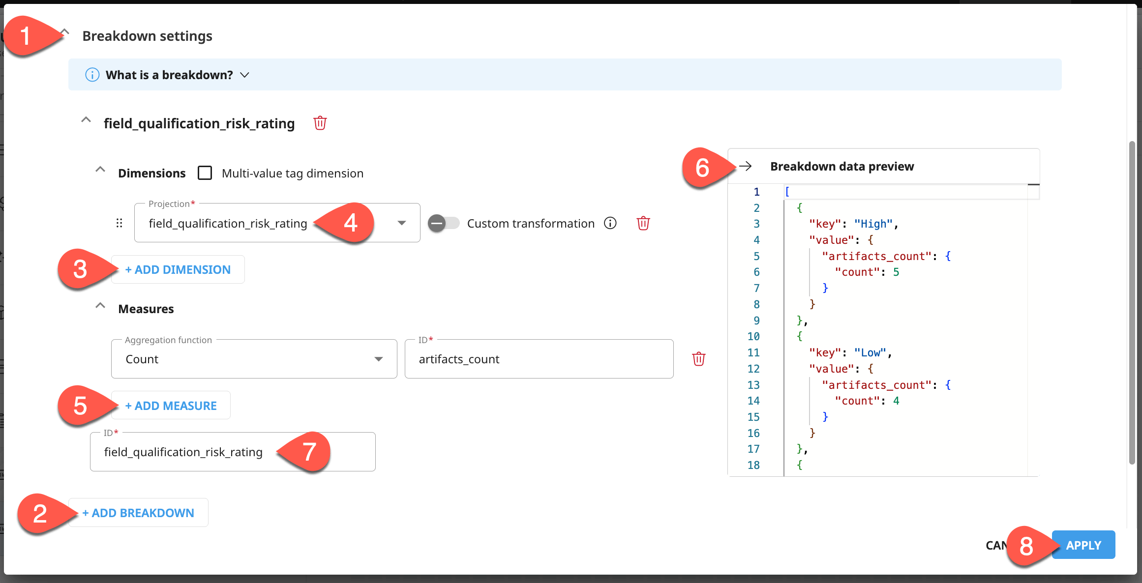 Dataiku screenshot of a breakdown definition.