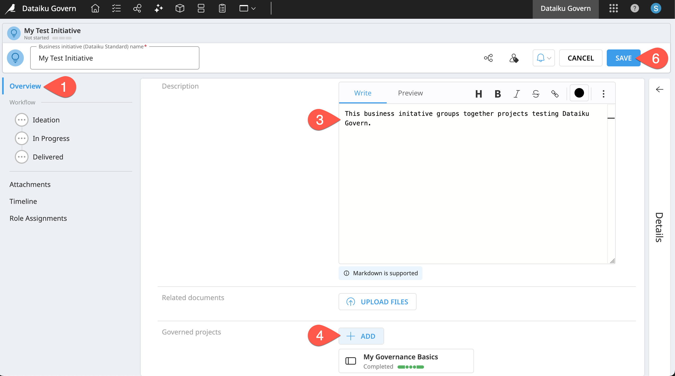 Dataiku screenshot of the overview page of a business initiative.