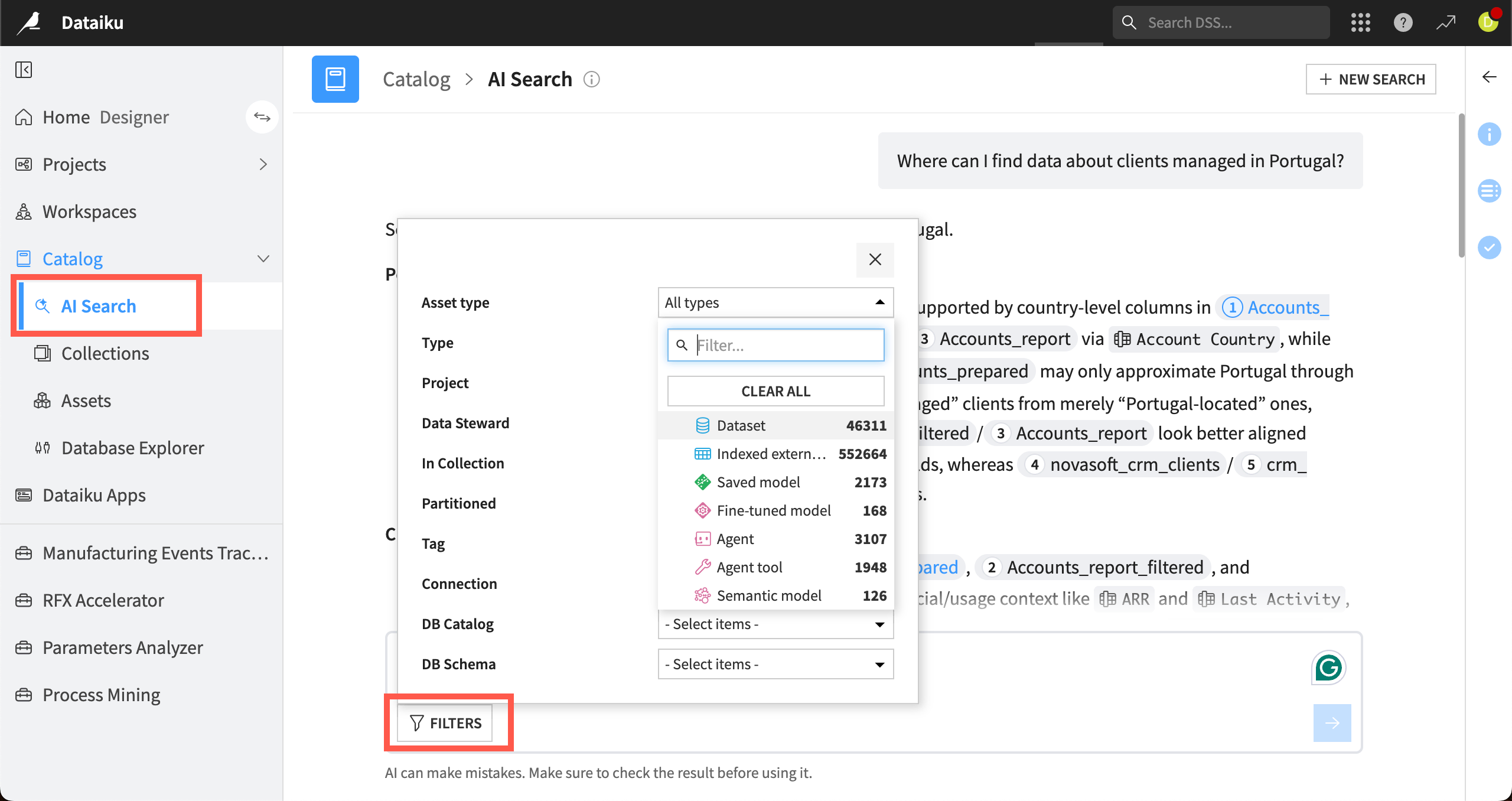 Screenshot of the Catalog's AI Search feature.