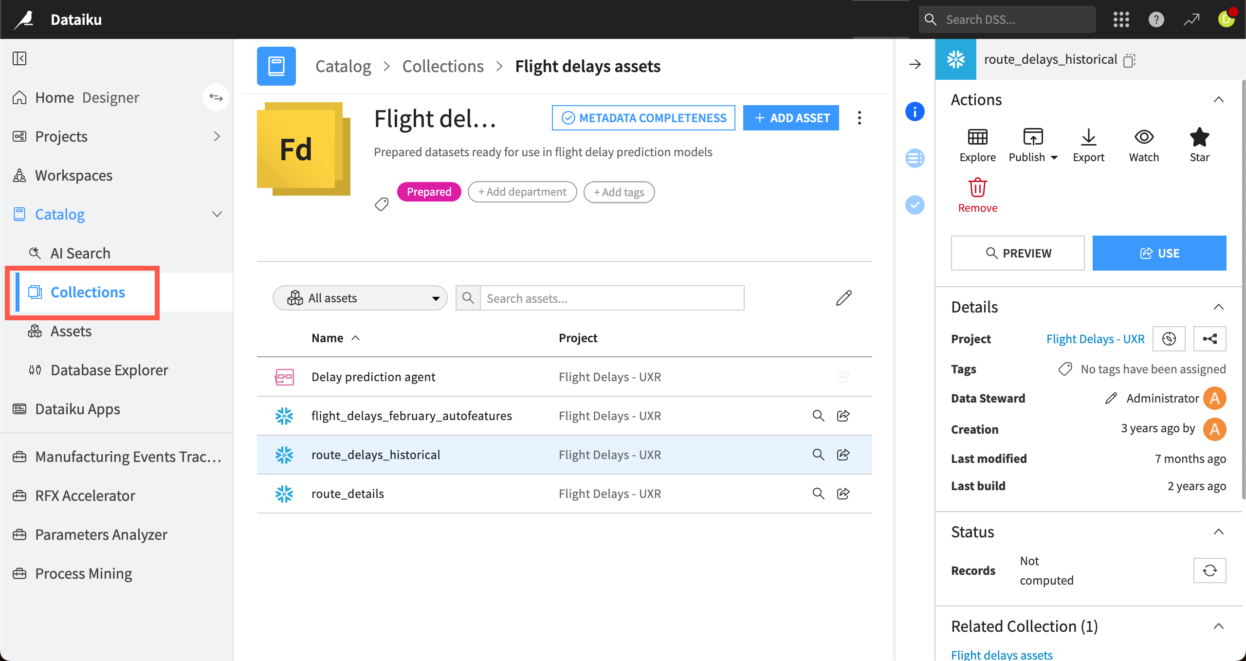 Screenshot of the Collections.