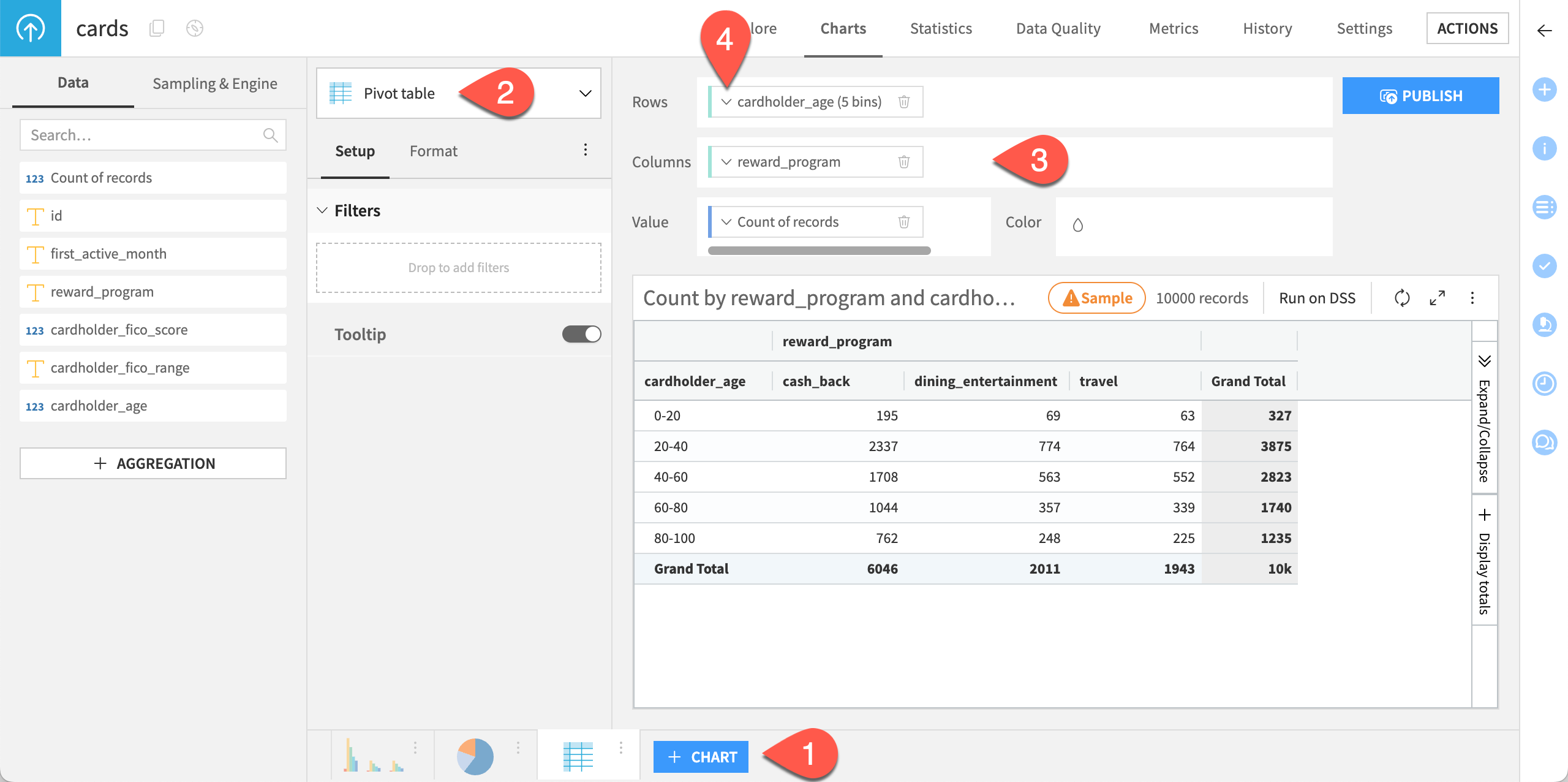 Dataiku screenshot of a pivot table.