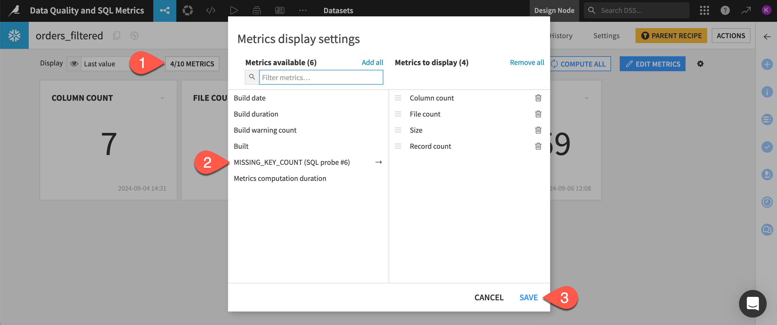 The steps to view and compute the new SQL metric.