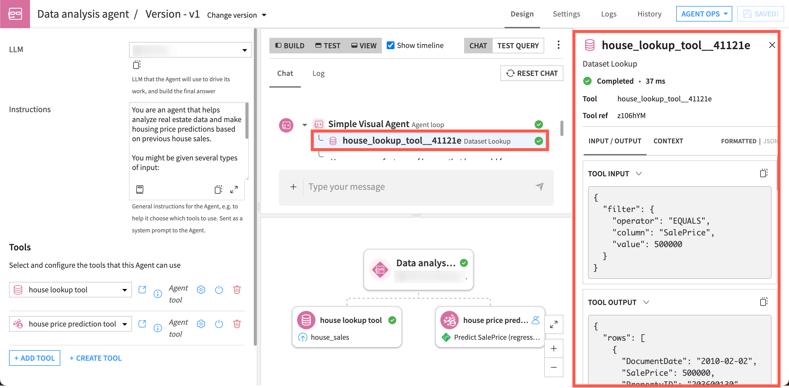 The inspection panel lets you drill into the details of an agent run.