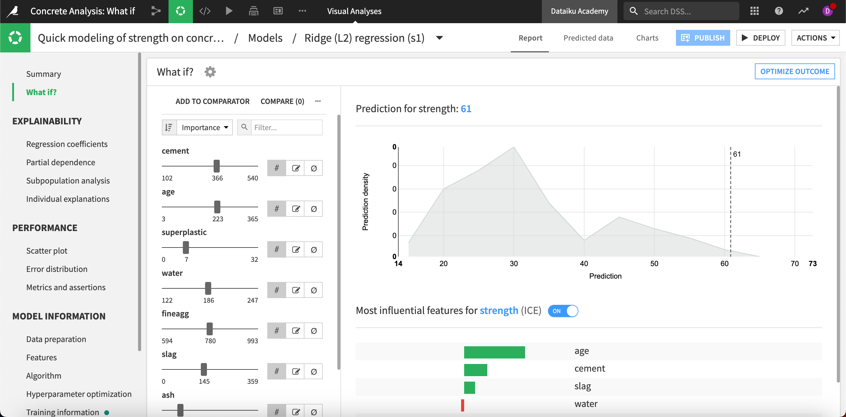 The reference record to start an optimize outcome analysis.