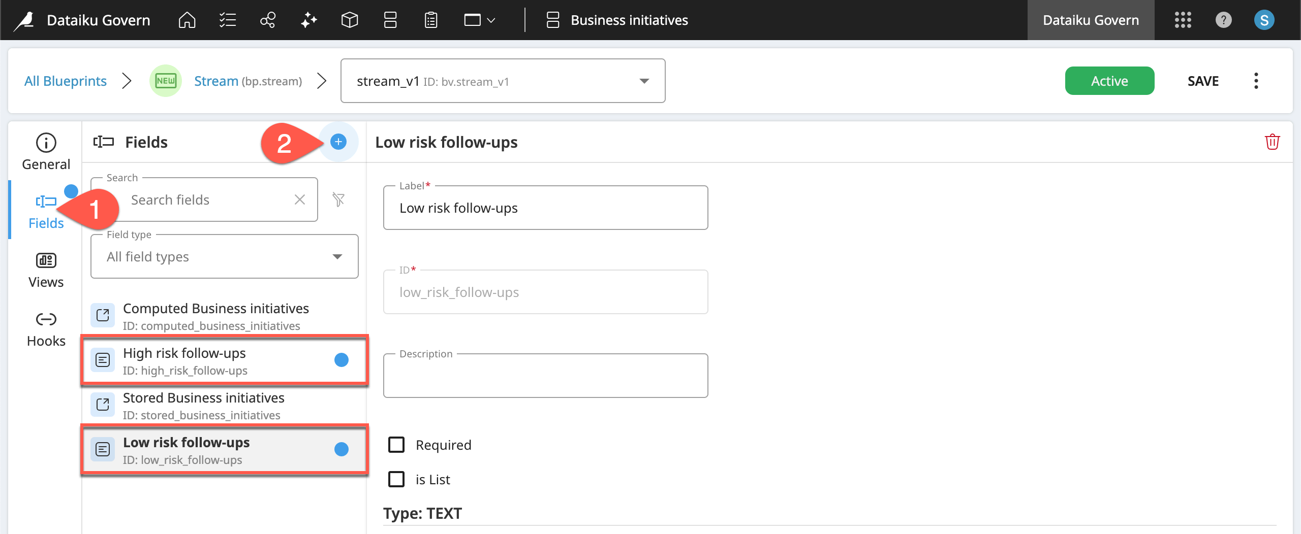 Dataiku screenshot of conditional fields.