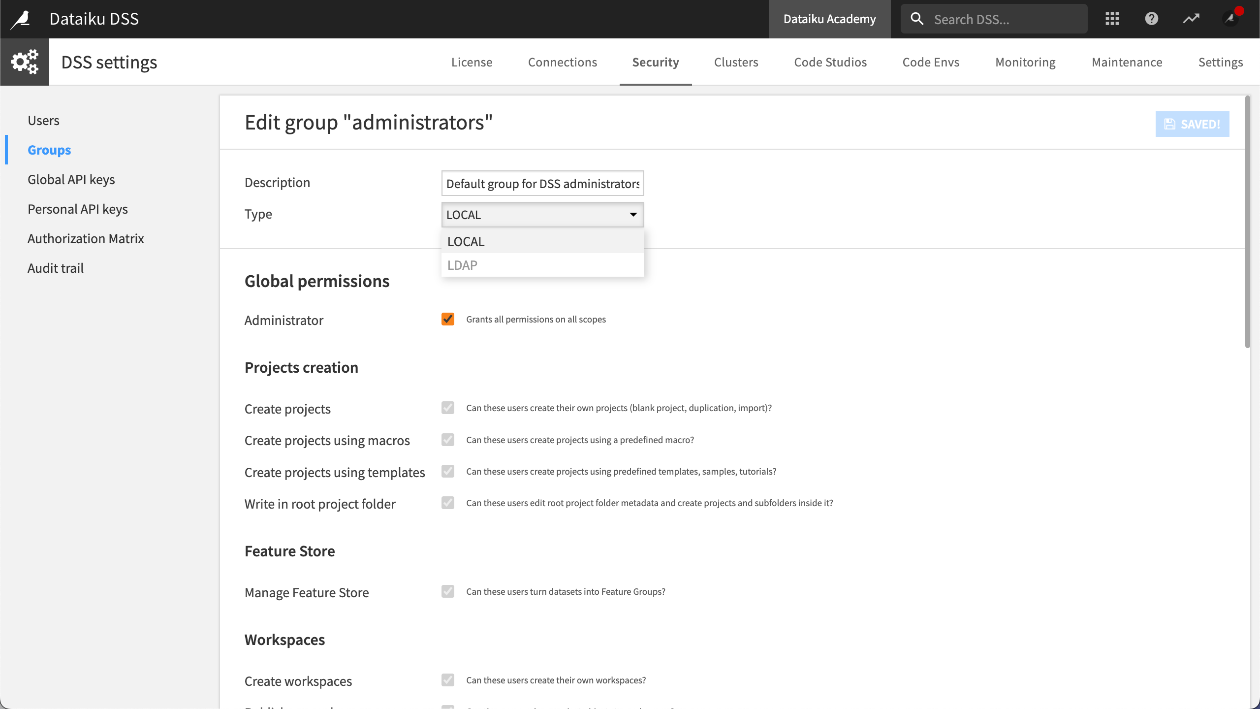 An example of mapping group permissions through LDAP.
