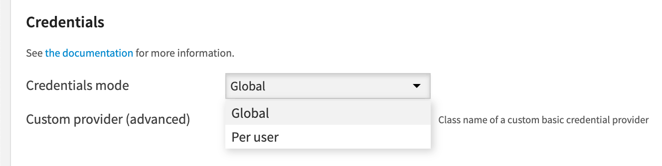 Dataiku screenshot of the credentials settings of a connection.