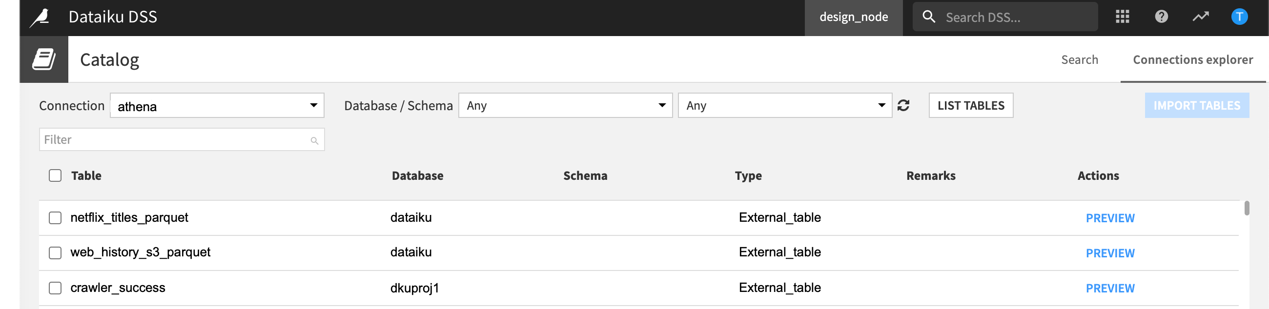 AWS Glue catalog connection in the Connections explorer tab of the Catalog.