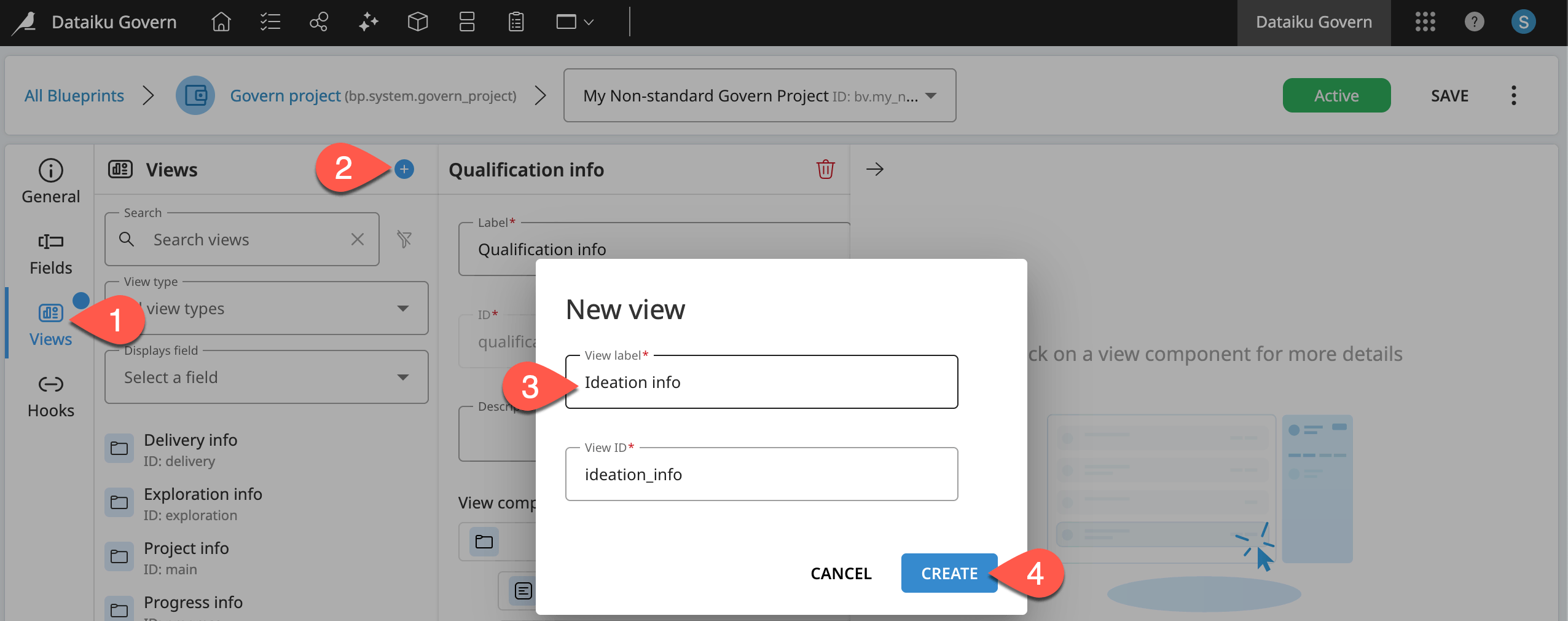 Dataiku screenshot of the dialog for creating a view.