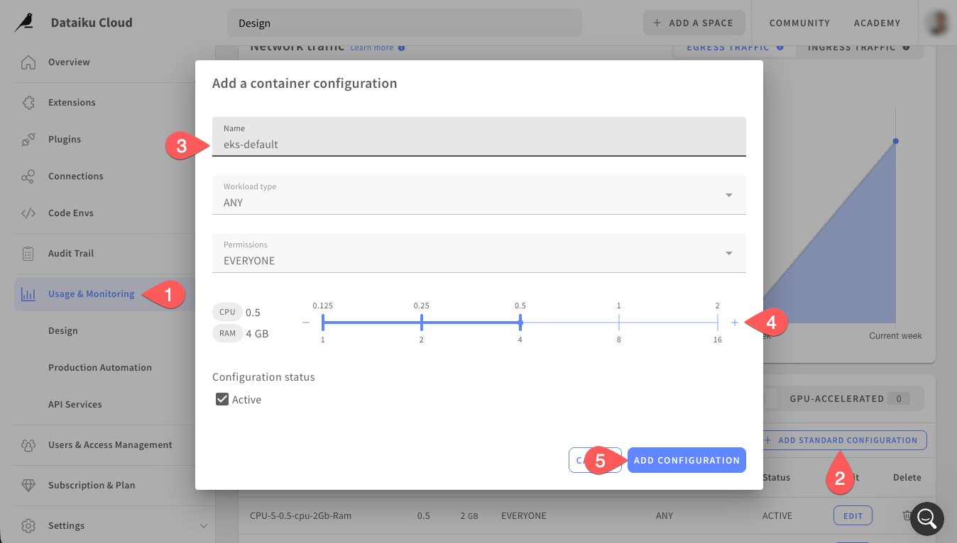 Screenshot of a containerized execution configuration in Cloud.