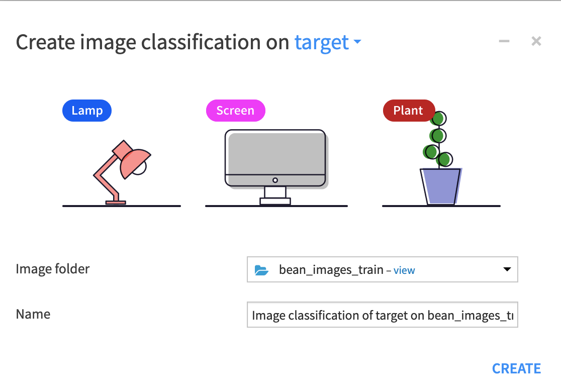 The Create image classification info window.