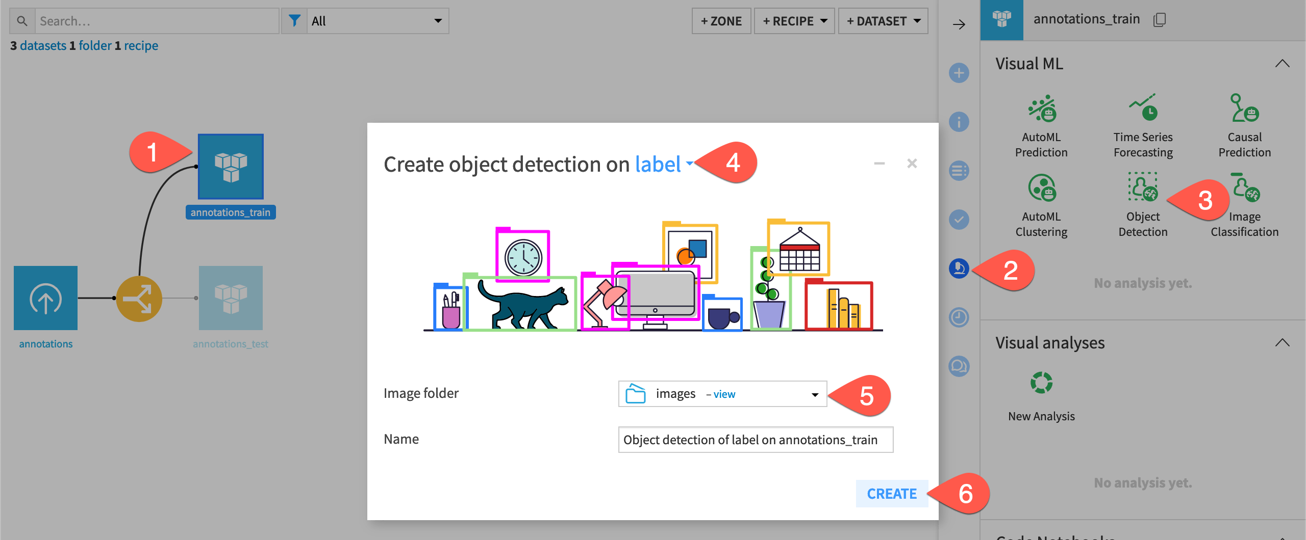 Screenshot showing the create object detection model info window.