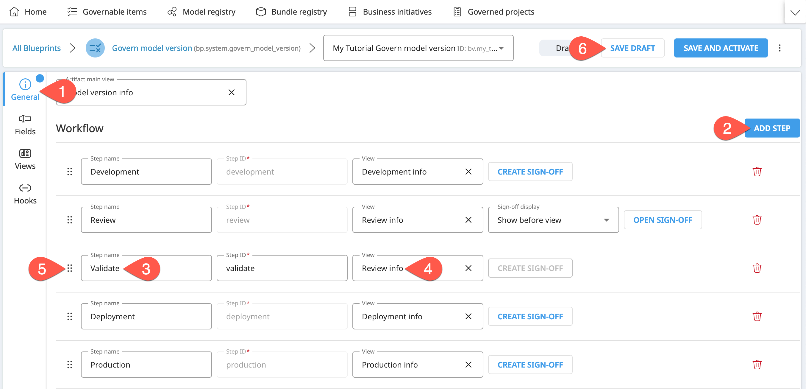 Screenshot of the model version workflow with the added Validate step.