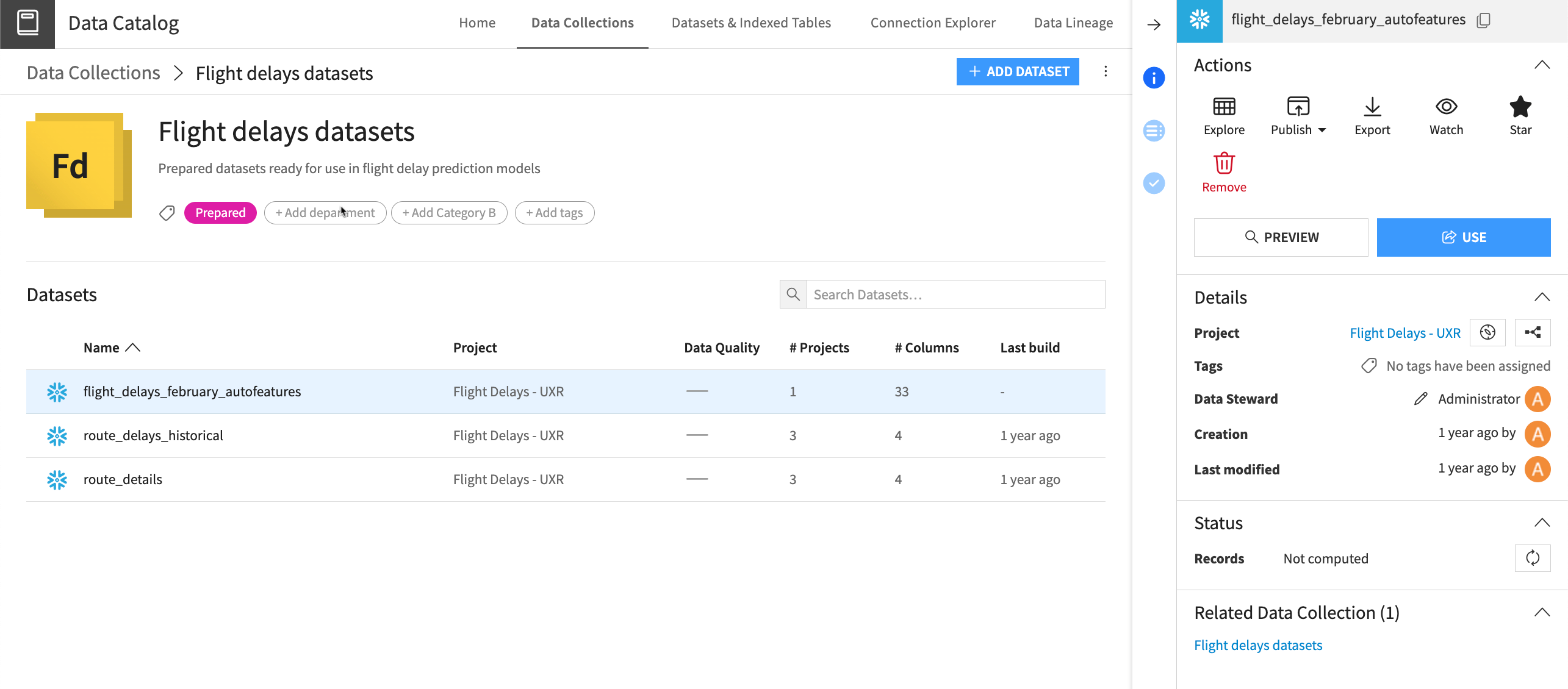 Screenshot of the Data Collections.