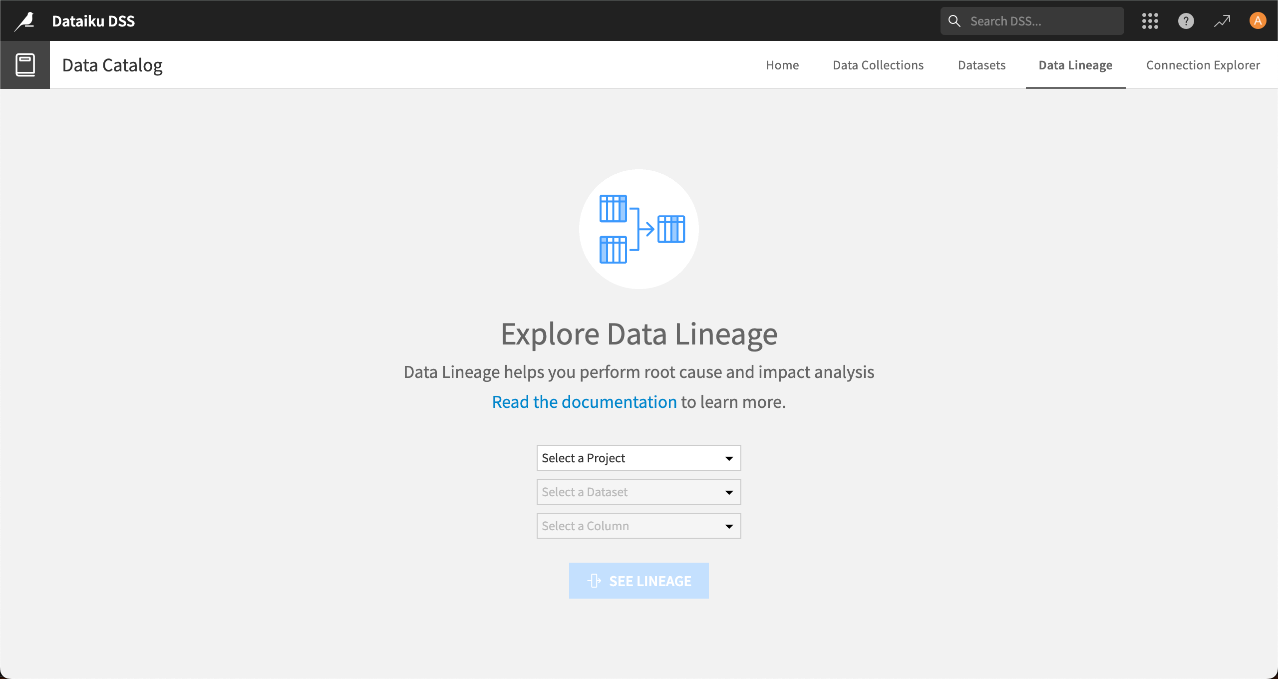 The Data Lineage tab in the Data Catalog.