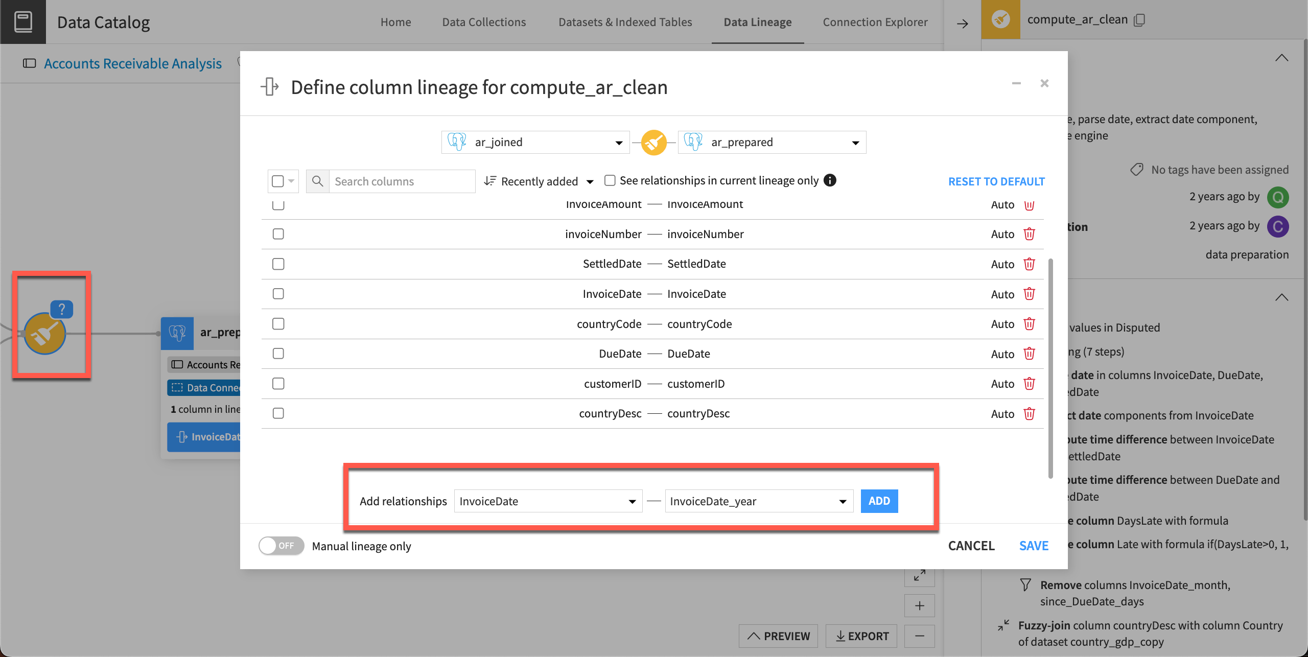 You can define relationships among data columns.