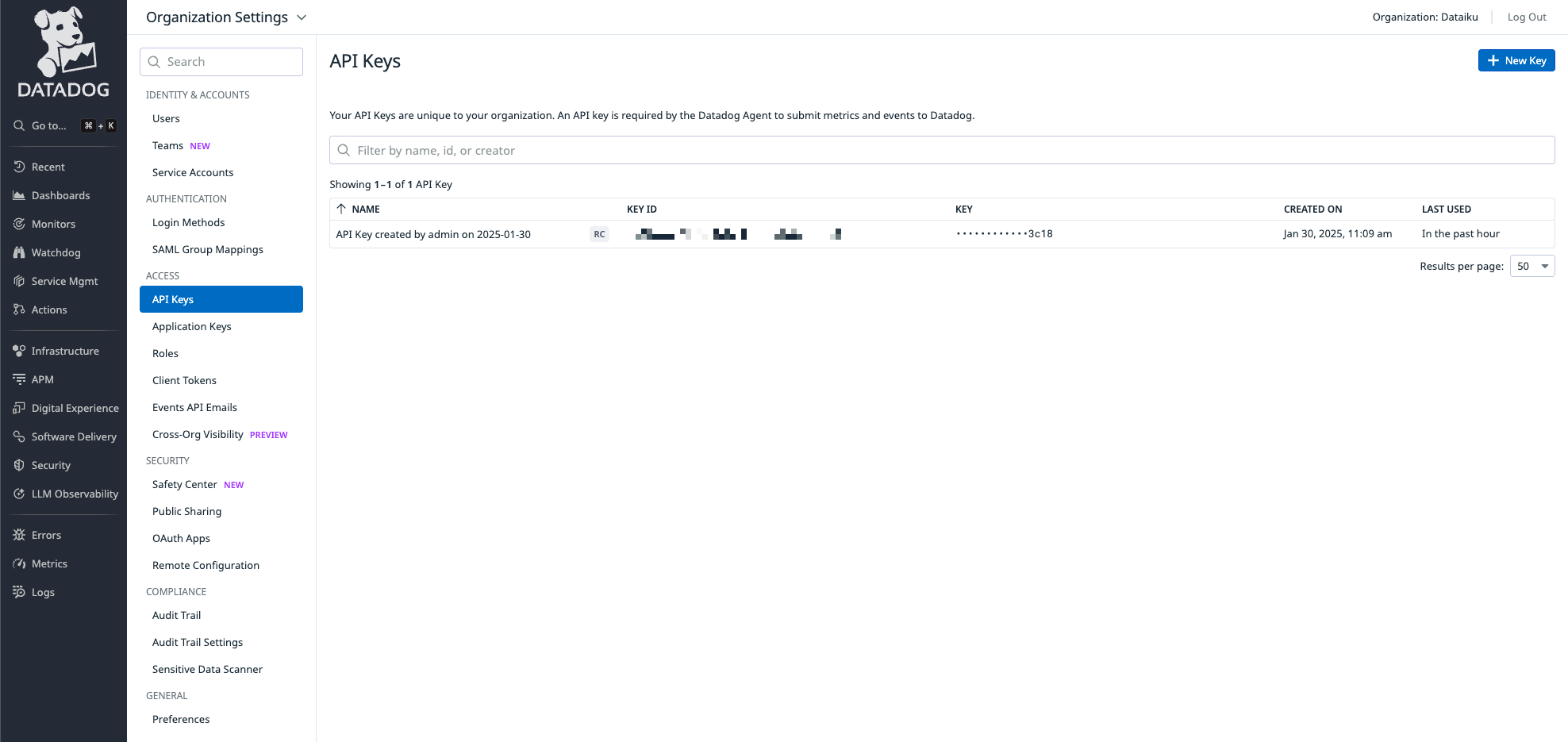 Datadog API key retrieval.