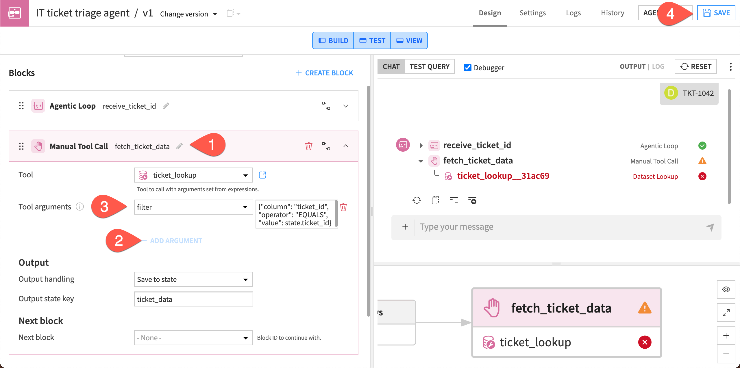 Screenshot of the steps to add a filter to the tool call.