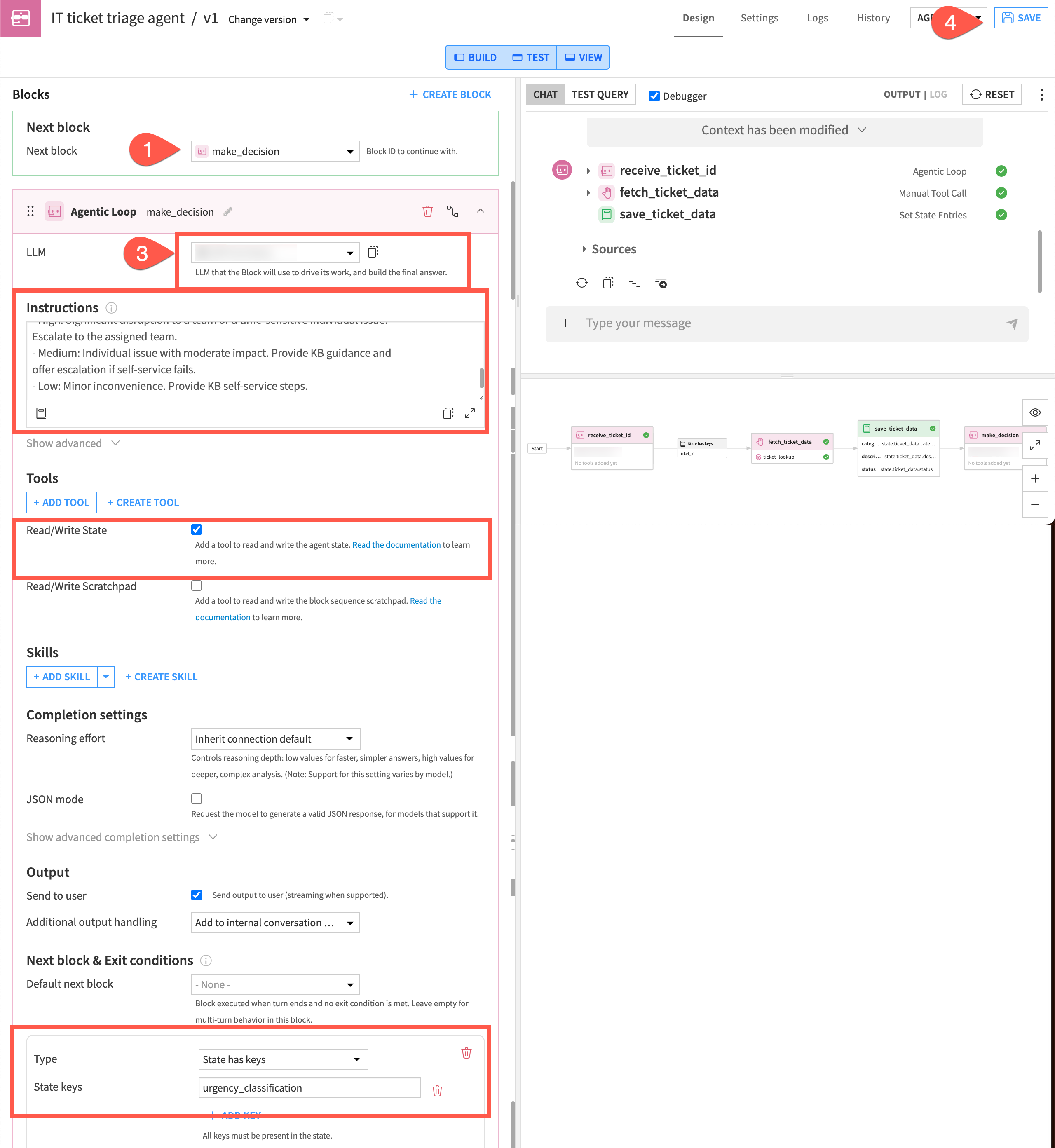 Screenshot of the steps to create the final Agentic Loop block.