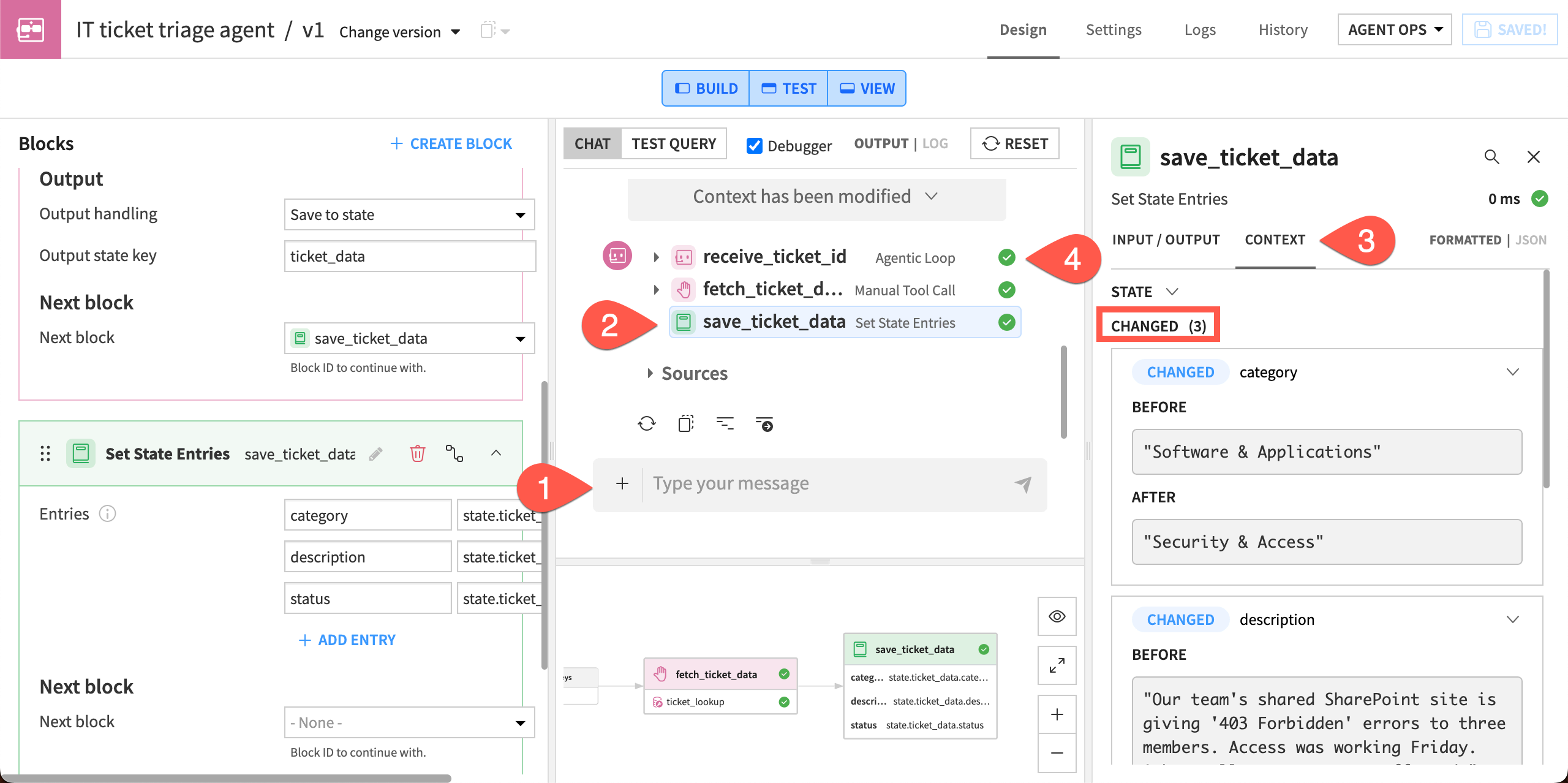 Screenshot of the steps to view context updates in the same chat.