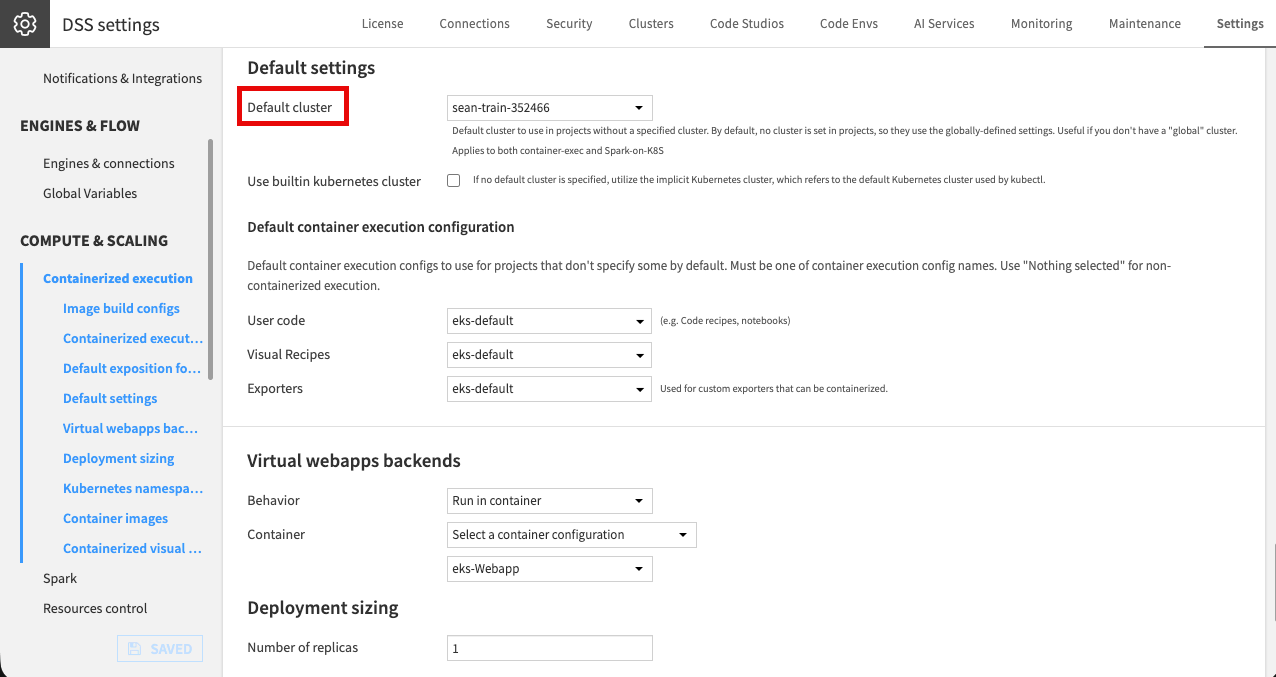 The default cluster setting under Administration > Settings > Containerized execution.