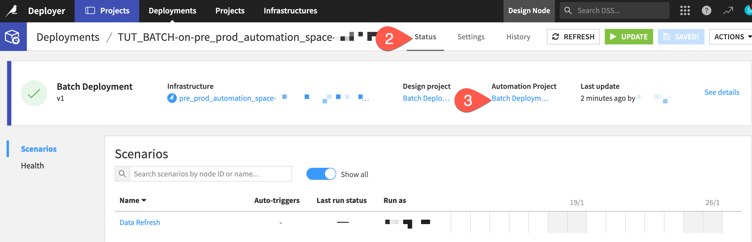 Dataiku screenshot showing where to find the Automation node project.