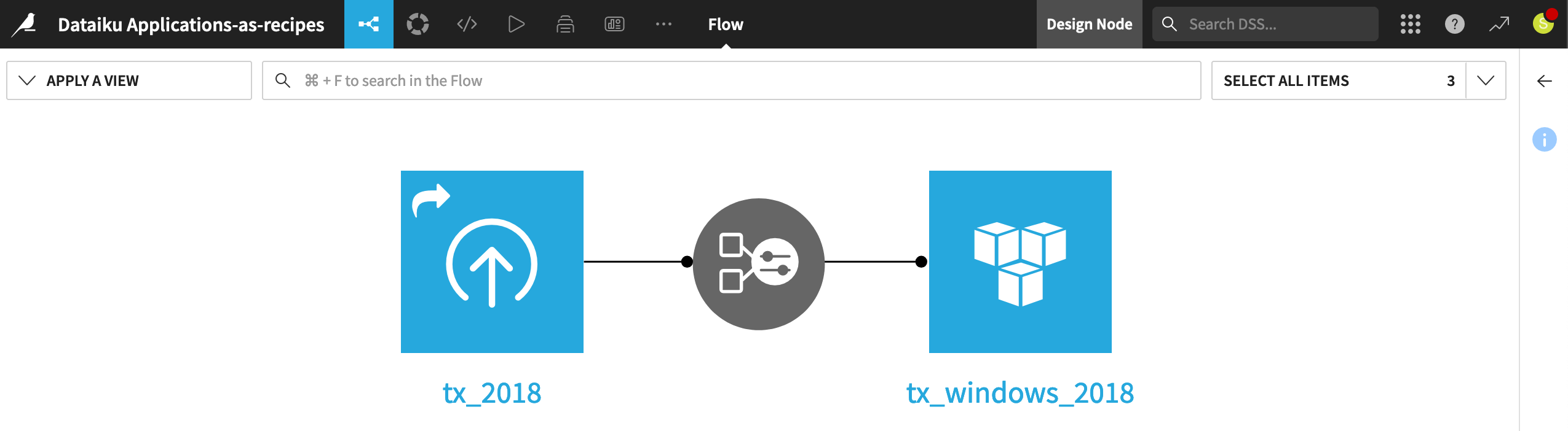 Dataiku screenshot of the Flow after adding the application-as-recipe.