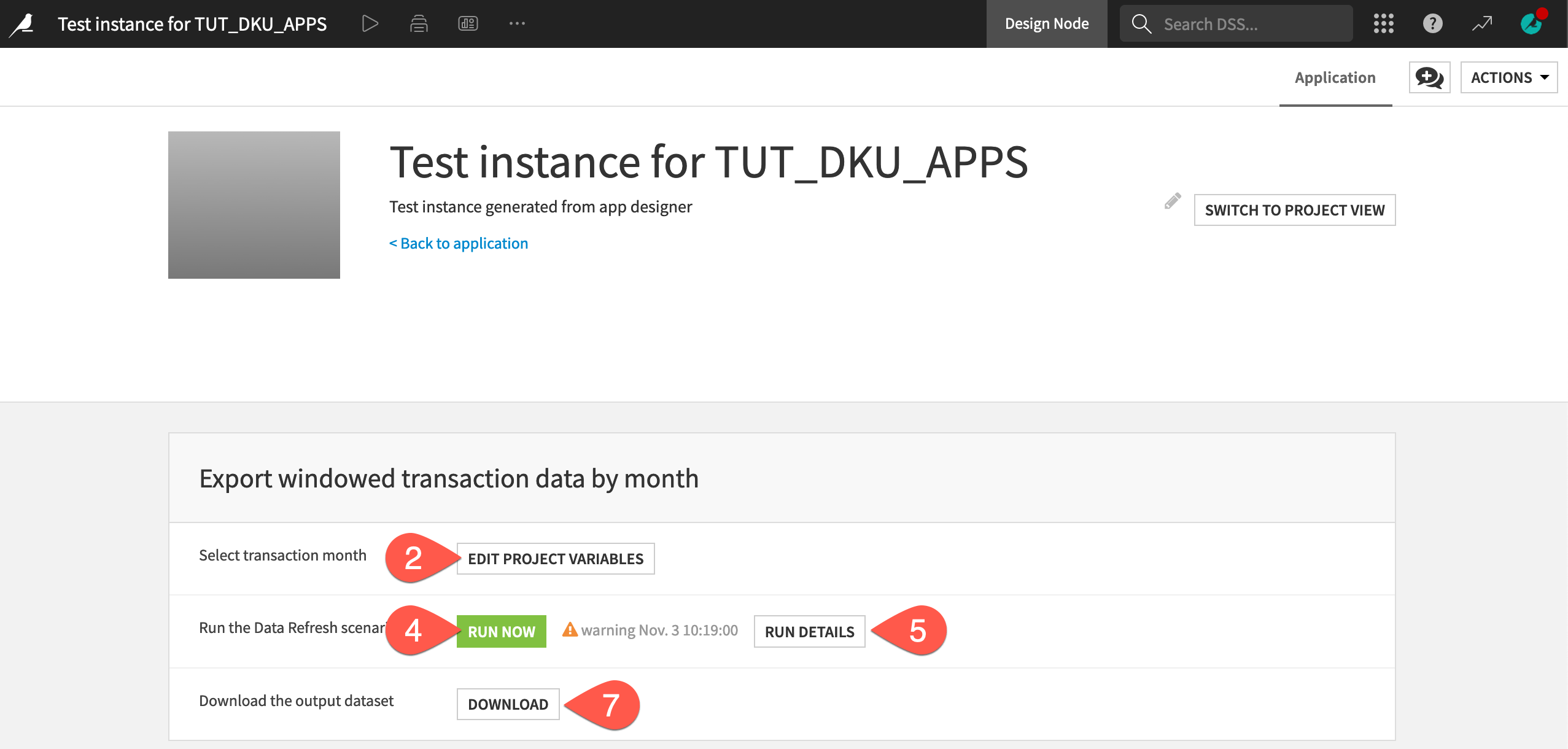 Dataiku screenshot of an app test instance.