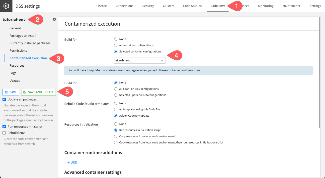 Screenshot of the containerized execution settings of a python environment.