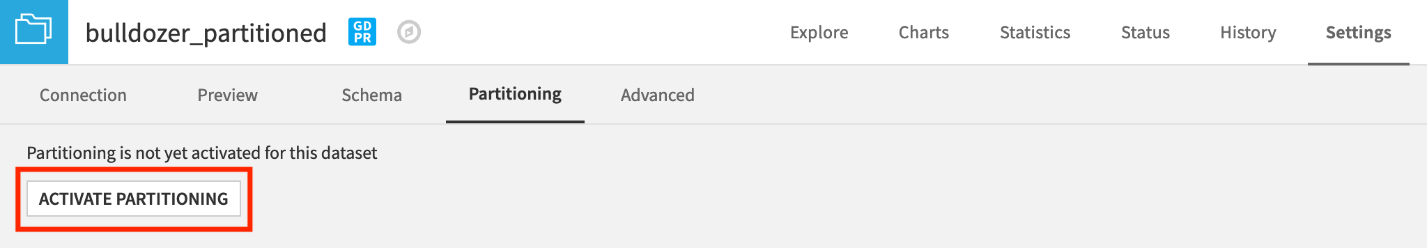 Partitioning tab of the output dataset.