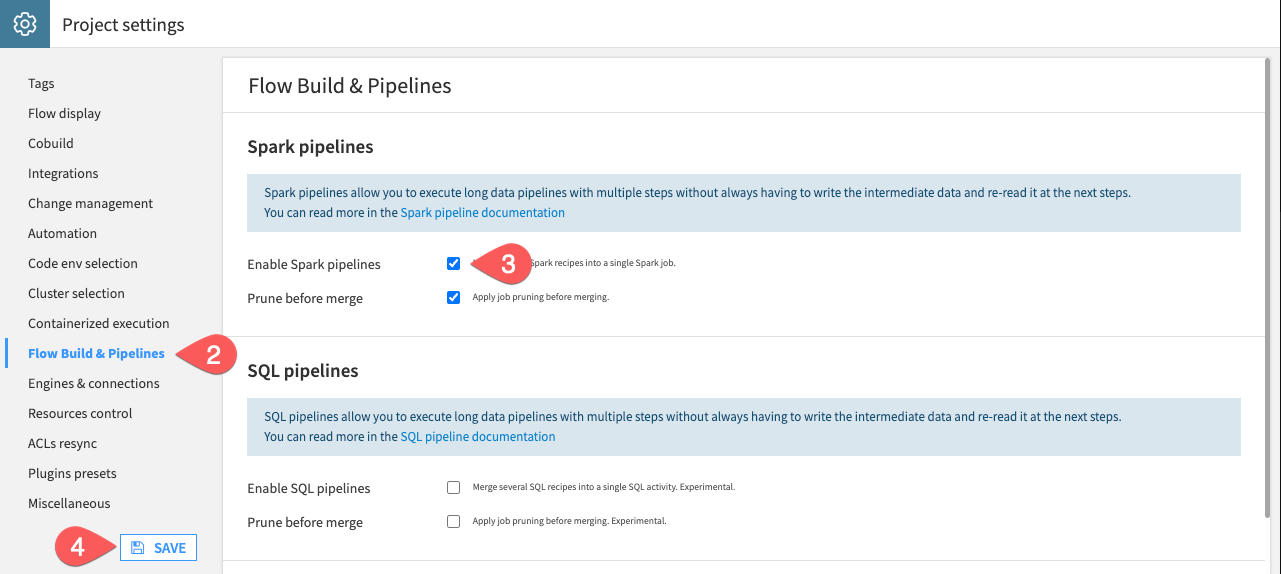 Screenshot of Flow Build & Pipelines configurations within a project.