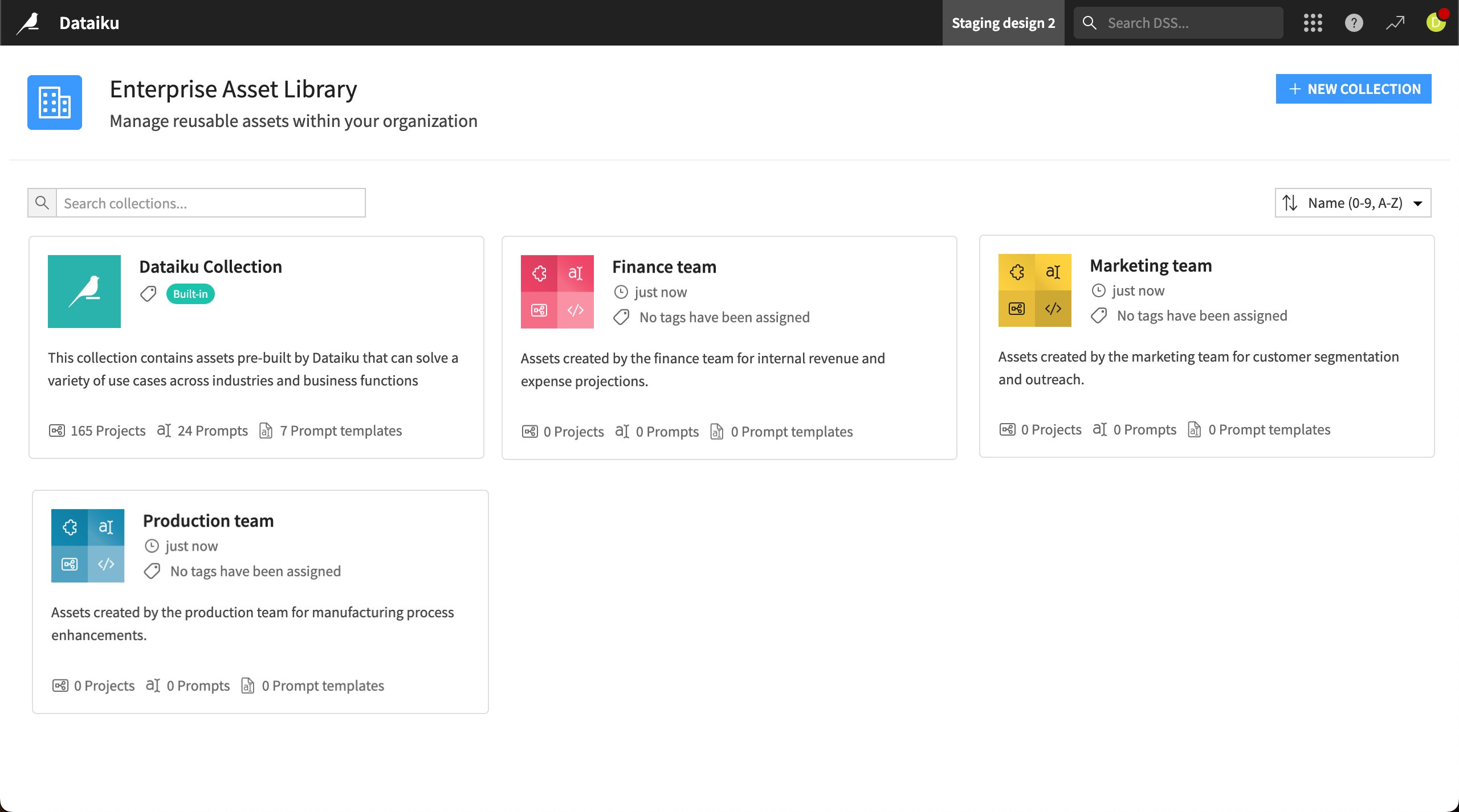 Screenshot of Enterprise Asset Library collections.