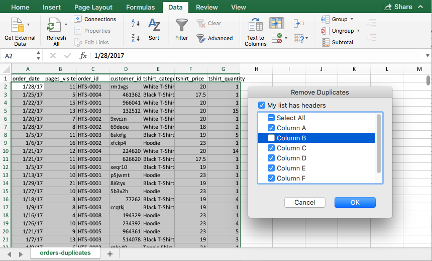 excel find duplicates in column and delete row