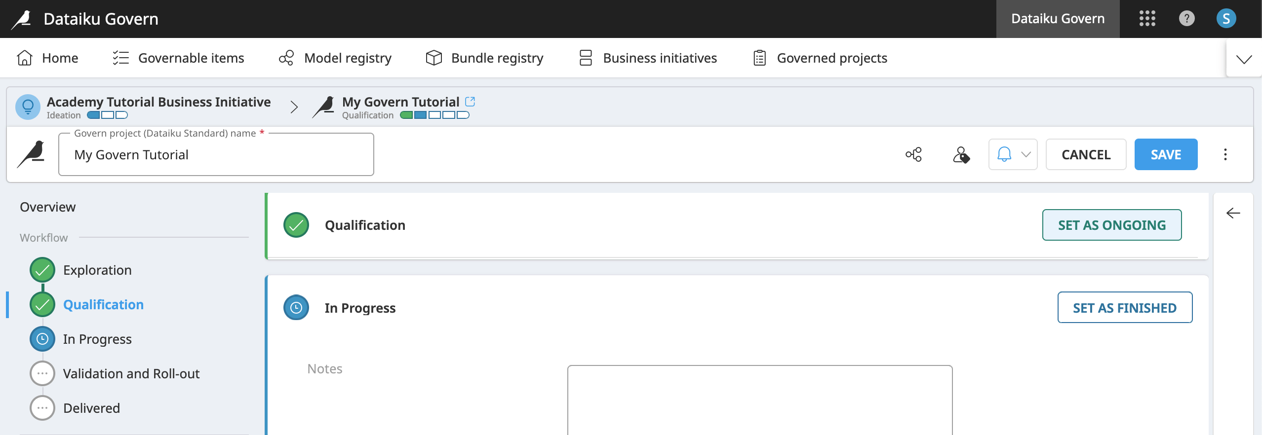 Screenshot showing the filled out exploration and qualification steps of the project.