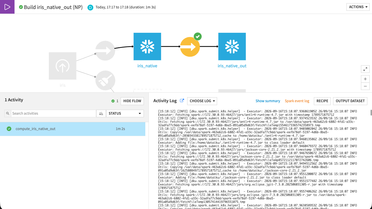 Screenshot of the fast-path sync job logs, with no non-distributed warning.