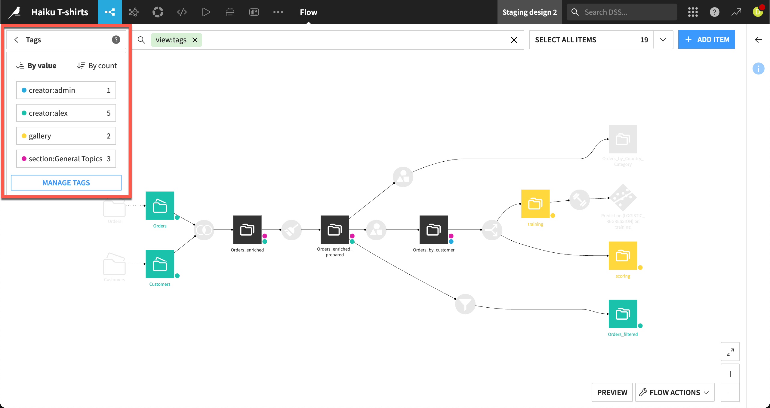 Example of a Flow filtered with tags.