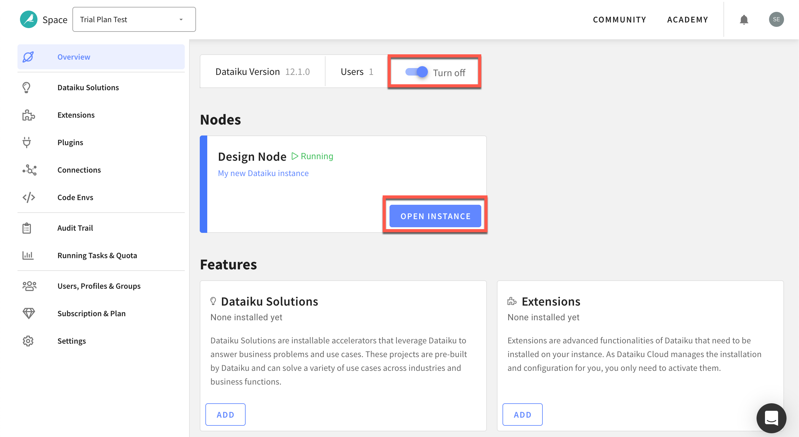 Dataiku screenshot of the Launchpad overview panel.